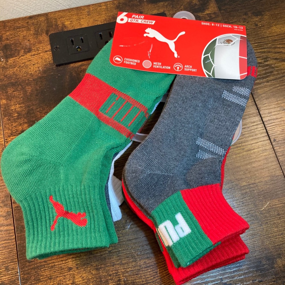 Puma World Cup Socks 2026 Seleccion Mexico Futbol Mens 8-13 Quarter Crew 6 Pair